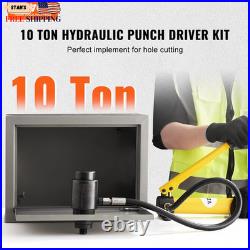 10 Ton Hydraulic Knockout Punch Kit 1/2 to 2 Conduit Hole Cutter Set KO Tool