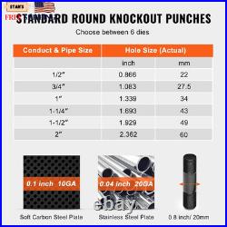 10 Ton Hydraulic Knockout Punch Kit 1/2 to 2 Conduit Hole Cutter Set KO Tool