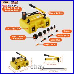 10 Ton Hydraulic Knockout Punch Kit 1/2 to 2 Conduit Hole Cutter Set KO Tool