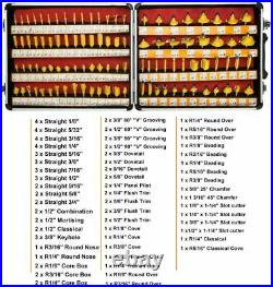 100PC Tungsten Carbide Trim Router Bit Set Woodworking Cutter Tool 1/4 Shank