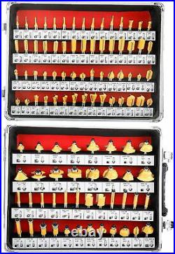 100pc Route Bit Set Tungsten Carbide Woodworking Cutters Tools 1/4 inches Shank