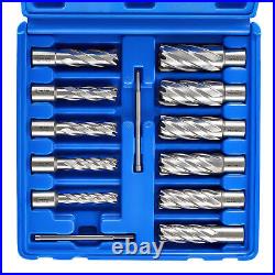 11pc Annular Cutter Set HSS Mag Drill Bits w 2 Pilot Pins 2 Depth Weldon Shank 11pc Annular Cutter Set HSS Mag Drill Bits w 2 Pilot Pins 2 Depth Weldon Shank