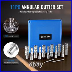 11pc Annular Cutter Set HSS Mag Drill Bits w 2 Pilot Pins 2 Depth Weldon Shank 11pc Annular Cutter Set HSS Mag Drill Bits w 2 Pilot Pins 2 Depth Weldon Shank