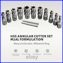 11pc Set HSS Annular Cutter 7/16 Weldon Shank 7/16 1-1/16 Magnetic Drill Bit