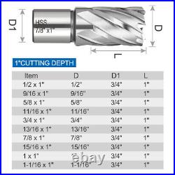 11pcs Annular Cutter Set 1/2 to 1-1/16 Dia 1 Depth Weldon Shank Drill Bits