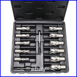 14Pcs HSS Annular Cutter Set Weldon Shank Magnetic Drill Bits 1D with2 Pilot Pins