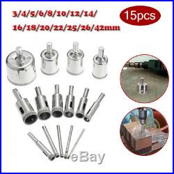 15 Pcs 3-42mm Diamond Drill Bit Set Hole Saw set Cutter Metal Tool Glass-NICE