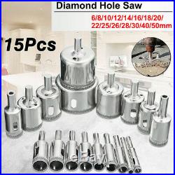 15P 6-50mm Diamond Coated Drill Bit Set Hole Saw Cutter Metal Tool Glass Tile TM