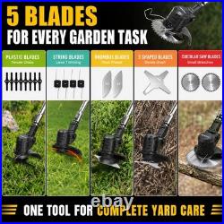 21V Cordless Weed Wacker 10000RPM 2 Battery 5 Blade Grass Trimmer Kit