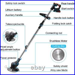 21V Cordless Weed Wacker 10000RPM 2 Battery 5 Blade Grass Trimmer Kit