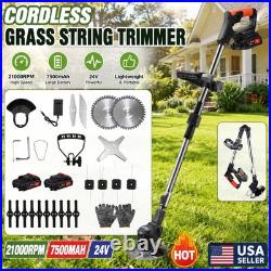 21V Cordless Weed Wacker 10000RPM 2 Battery 5 Blade Grass Trimmer Kit