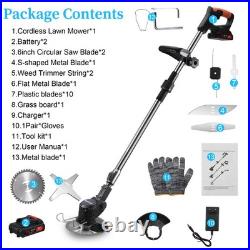 21V Cordless Weed Wacker 10000RPM 2 Battery 5 Blade Grass Trimmer Kit