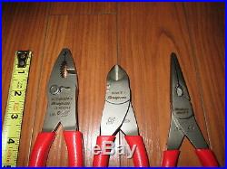 3 Pair Snapon Tools Plier Set Hcp48acf Pliers, 87acf Side Cutters, 196acf Needle