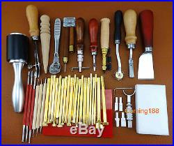40PC LEATHER CRAFT STAMPING PUNCH TOOL SET KIT Hammer Swivel Cutter Sponge Plate