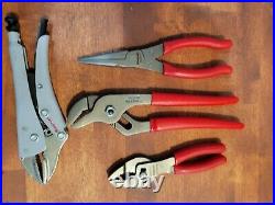 4pc Snap-On Tool PL307ACF + Pliers Set Red Handle Slip Joint Needle Nose Cutter