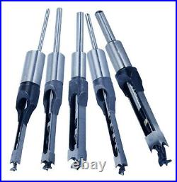 5Pc Woodworking Square Hole Drill Bits Wood Saw Mortising Chisel Cutter Tool Set