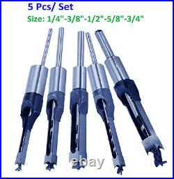 5Pc Woodworking Square Hole Drill Bits Wood Saw Mortising Chisel Cutter Tool Set