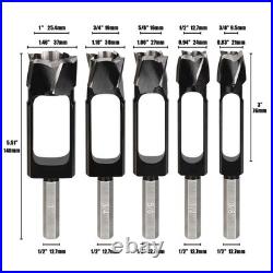 5Pcs HCS Wood Plug Hole Cutter 3/8'' -1'' Cutting Set Dowel Maker Tool Hex Shank