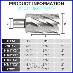 6 PCS Annular Cutter Set HSS Magnetic Drill Bits 3/4'' Weldon Shank 2 Depth