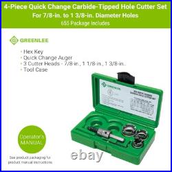655 4-Piece Quick Change Carbide-Tipped Hole Cutter Set, 7/8 1-3/8 655 4-Piece Quick Change Carbide-Tipped Hole Cutter Set, 7/8 1-3/8