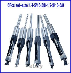 6Pcs Square Hole Drill Bits Woodworking Mortise Chisel Set Wood Hole Cutter Tool