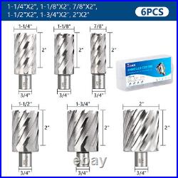 6pcs Annular Cutter Set 3/4 Weldon Shank HSS Magnetic Drill Bits 2 inch Depth