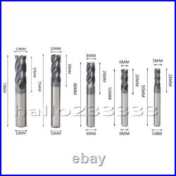 8PCS 2-12MM 4 Flutes End Mill HRC50 Carbide Tungsten Milling Cutter Set CNC Tool