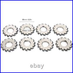 8Pcs Involute Gear Milling Cutter Set High Speed Steel Cutter 14.5° 55mm 22mm 8Pcs Involute Gear Milling Cutter Set High Speed Steel Cutter 14.5° 55mm 22mm