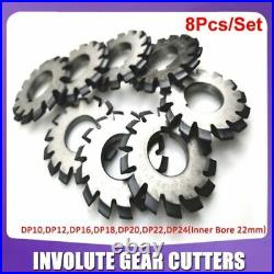 8Pcs/set M1 14.5° HSS Involute Gear Milling Cutter Set #1-8 Assortment Kit Tool