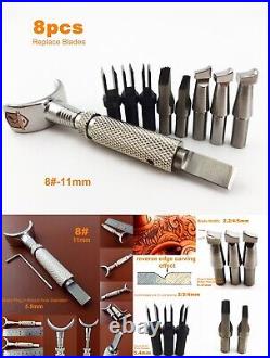 8pc Replace Blade Leathercraft Swivel Rotate Carving Knife Cutter Stamp Tool Set