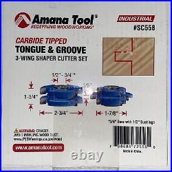 Amanda Tool #SC558, Carbide Tipped Tongue & Groove 3-Wing Shaper Cutter Set
