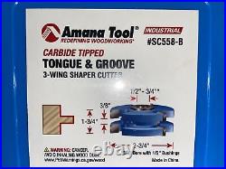 Amanda Tool #SC558, Carbide Tipped Tongue & Groove 3-Wing Shaper Cutter Set