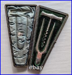 Antique Corkscrew & Champagne Cork Easier Wire Cutter Set Original Case