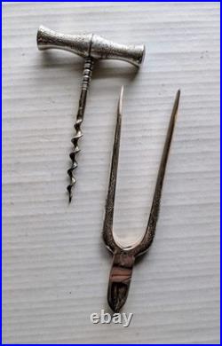 Antique Corkscrew & Champagne Cork Easier Wire Cutter Set Original Case