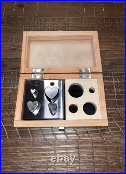 Disc Cutter Punch Tool 4 PC Heart Shaped Silver Metal In Wood Box Artisan Tools Disc Cutter Punch Tool 4 PC Heart Shaped Silver Metal In Wood Box Artisan Tools