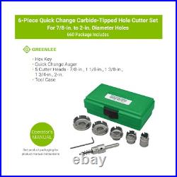 Greenlee 660 6-Piece Quick Change Carbide-Tipped Hole Cutter Set, 7/8 2 Greenlee 660 6-Piece Quick Change Carbide-Tipped Hole Cutter Set, 7/8 2