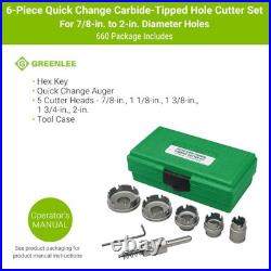 Greenlee 660 6Pc Quick Change Carbide Hole Cutter Set 7/8-2in Stainless Steel