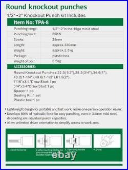 Hydraulic Knockout Hole Punch Driver Kit 1/2 to 2 inch Conduit Hole Cutter Set