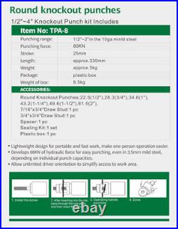 Hydraulic Knockout Punch Electrical Conduit Hole Cutter Set KO Tool Kit