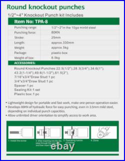 Hydraulic Knockout Punch Electrical Conduit Hole Cutter Set KO Tool Kit Hydraulic Knockout Punch Electrical Conduit Hole Cutter Set KO Tool Kit