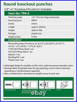 Hydraulic Knockout Punch Electrical Conduit Hole Cutter Set KO Tool Kit
