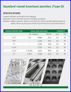Hydraulic Knockout Punch Electrical Conduit Hole Cutter Set KO Tool Kit