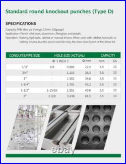 Hydraulic Knockout Punch Electrical Conduit Hole Cutter Set KO Tool Kit Hydraulic Knockout Punch Electrical Conduit Hole Cutter Set KO Tool Kit