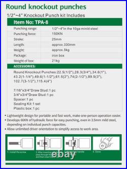Hydraulic Knockout Punch Electrical Conduit Hole Cutter Set KO Tool Kit 1/2 t