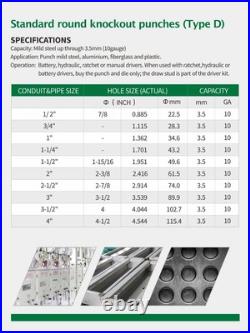 Hydraulic Knockout Punch Electrical Conduit Hole Cutter Set KO Tool Kit 1/2 t Hydraulic Knockout Punch Electrical Conduit Hole Cutter Set KO Tool Kit 1/2 t