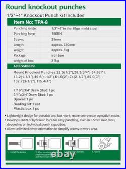 Hydraulic Knockout Punch Electrical Conduit Hole Cutter Set KO Tool Kit 1/2 t Hydraulic Knockout Punch Electrical Conduit Hole Cutter Set KO Tool Kit 1/2 t