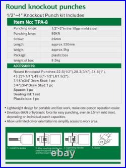 Hydraulic Knockout Punch Electrical Conduit Hole Cutter Set KO Tool Kit 1/2 t Hydraulic Knockout Punch Electrical Conduit Hole Cutter Set KO Tool Kit 1/2 t
