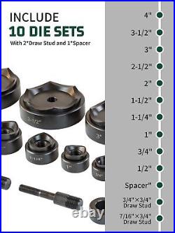 Hydraulic Knockout Punch Electrical Conduit Hole Cutter Set KO Tool Kit 1/2 t