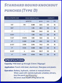 Hydraulic Knockout Punch Electrical Conduit Hole Cutter Set KO Tool Kit 1/2 t