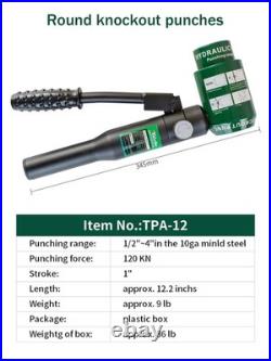 Hydraulic Knockout Punch Electrical Conduit Hole Cutter Set KO Tool Kit 1/2 t